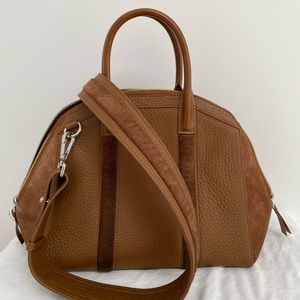 Brown leather and suede Mackage handbag